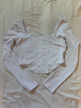 ReoRia Long Sleeve Corset Crop Top in White